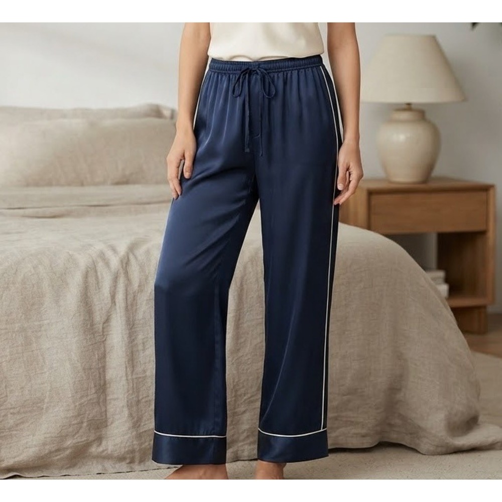 LILYSILK Navy Blue 100% Mulberry Silk Pajama Pants Wide Leg Lounge XS